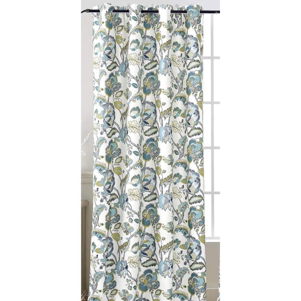 DriftAway‎ Window Panel Curtain Pair Teal/Gray 52"x63" Floral Leaves NEW